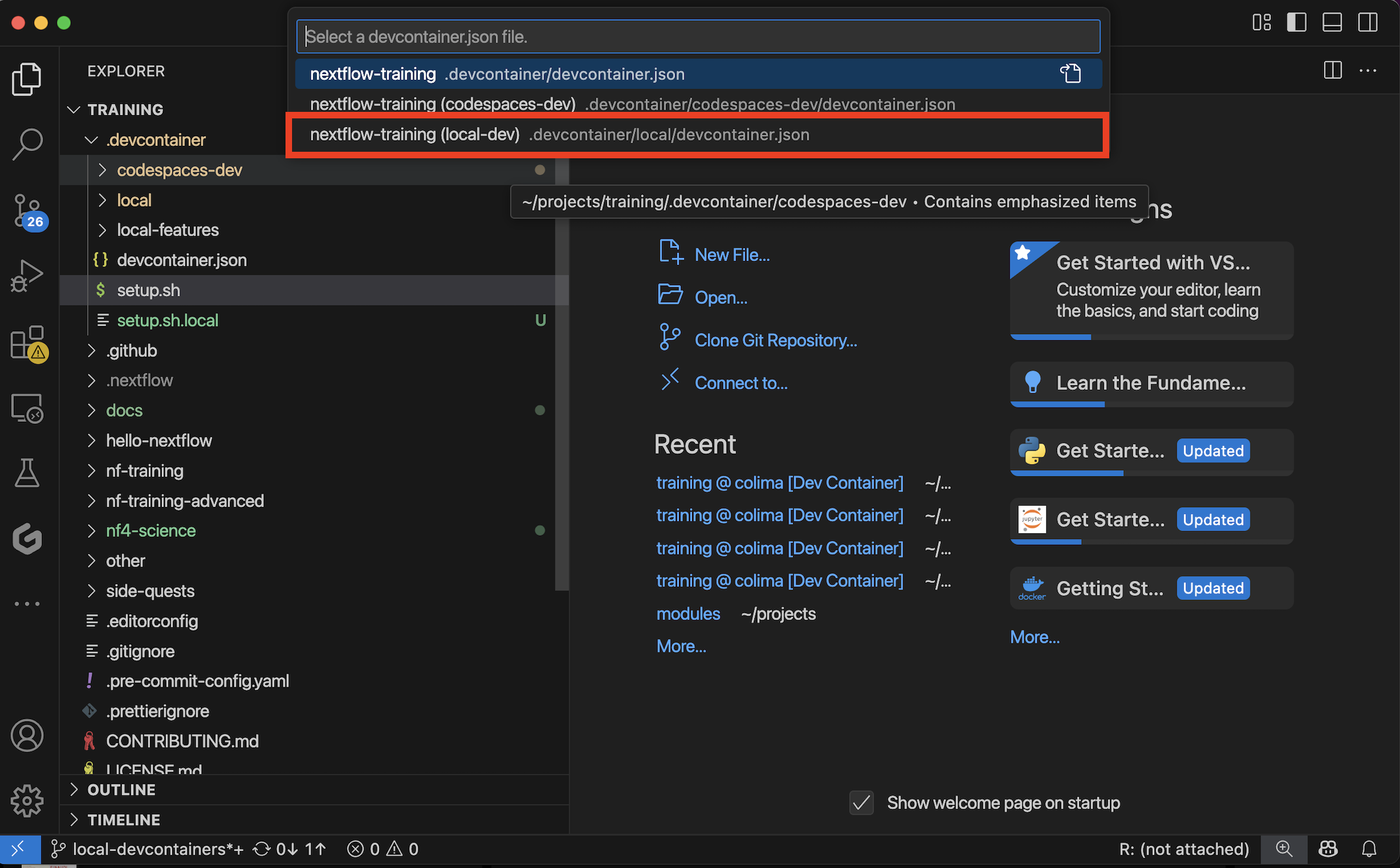 Auswahl der lokalen Konfiguration